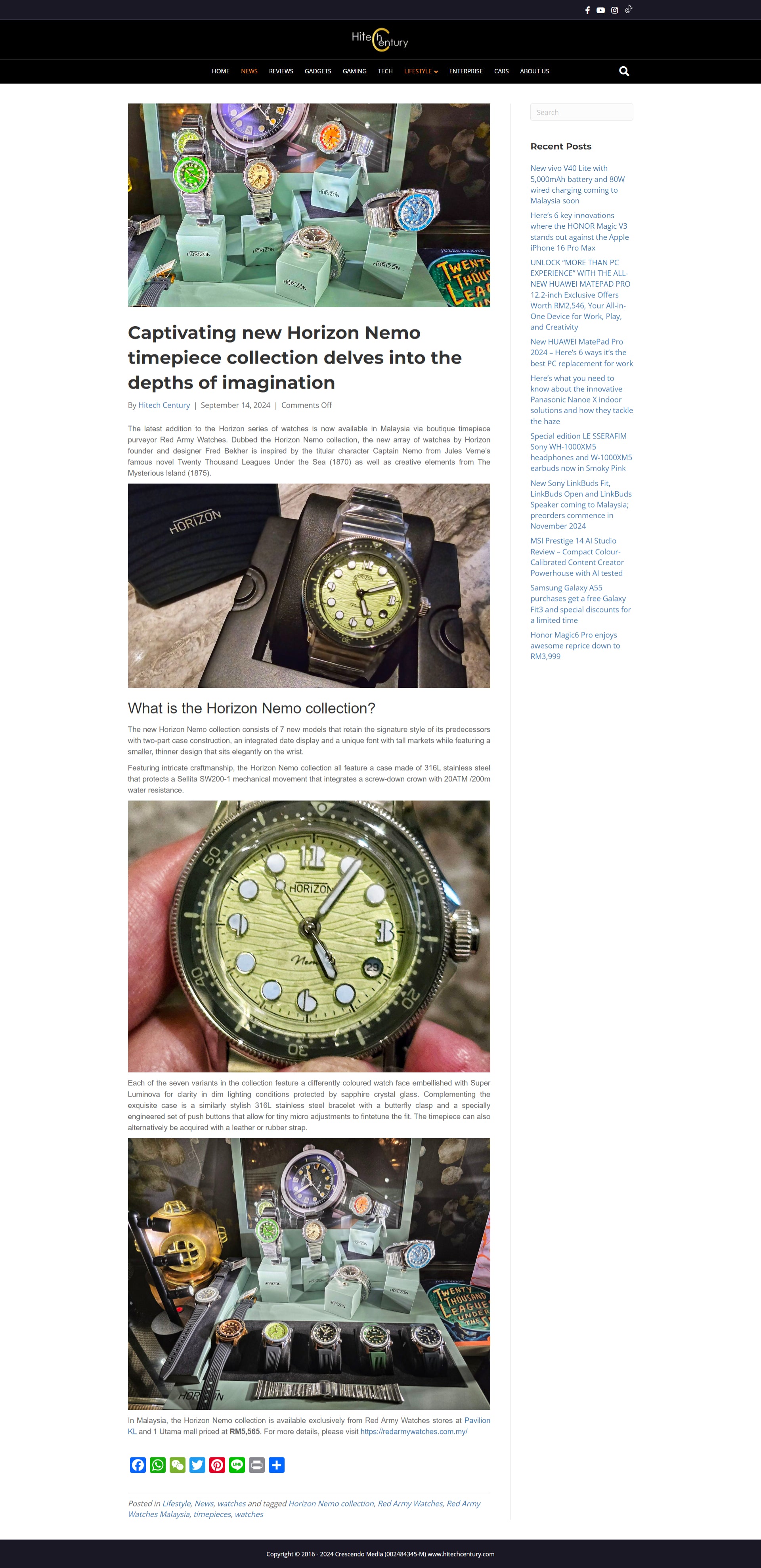 Captivating New HORIZON Nemo Timepiece Collection Delves Into Depths of Imagination - Featured in Hitech Century 14 Sept 2024