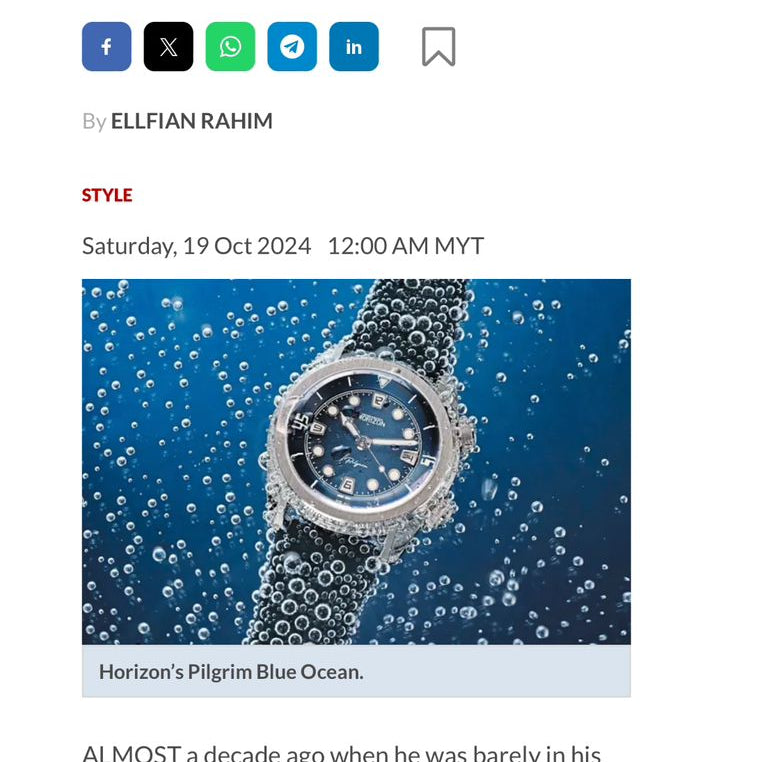 Driven By Tales Of The Deep - HORIZON Watches Featured in The Star 19 Oct 2024