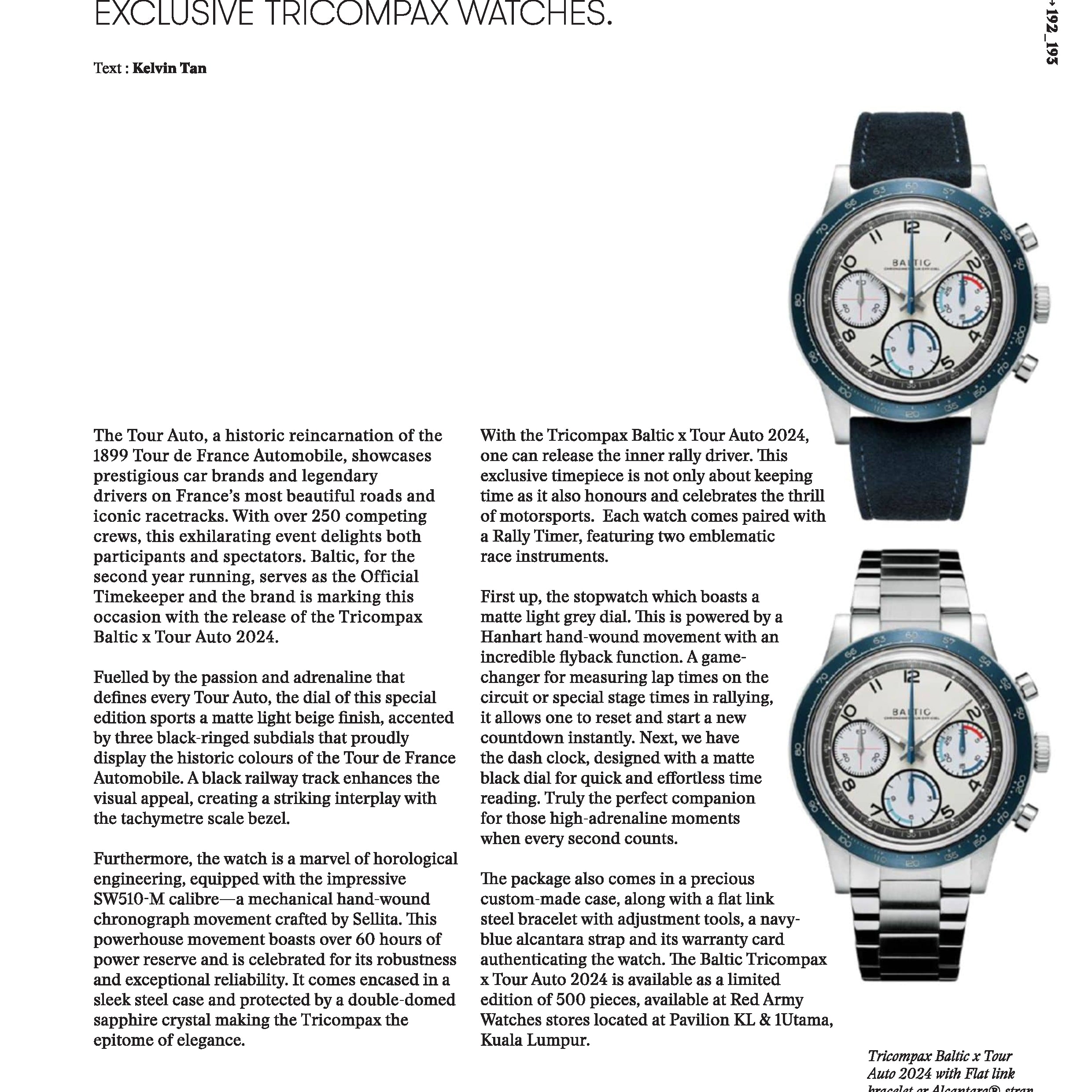 BALTIC Featured in the La Revue Des Montres August 2024