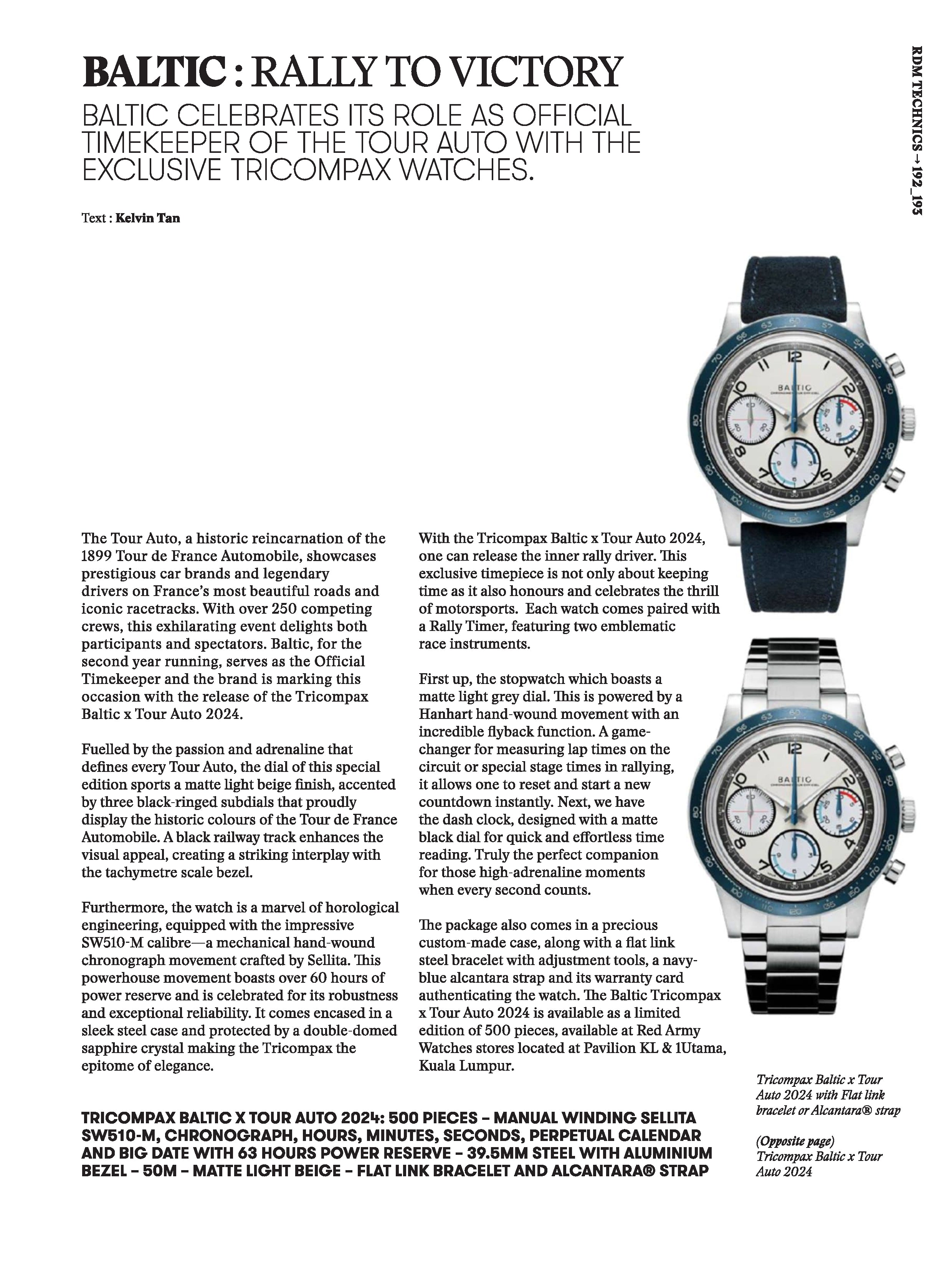BALTIC Featured in the La Revue Des Montres August 2024