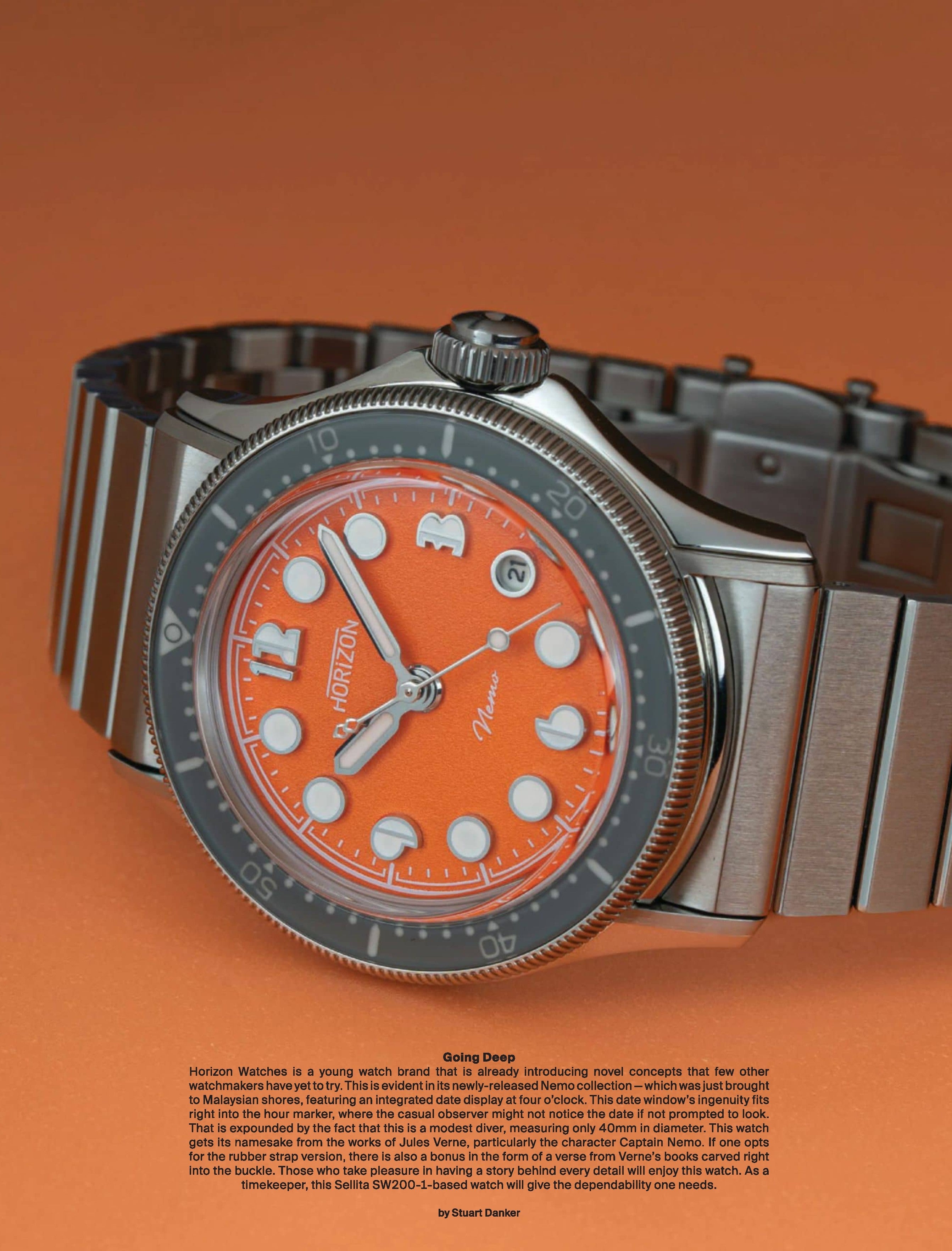 Going Deep. HORIZON Watches featured in Men's Folio Oct 2024.