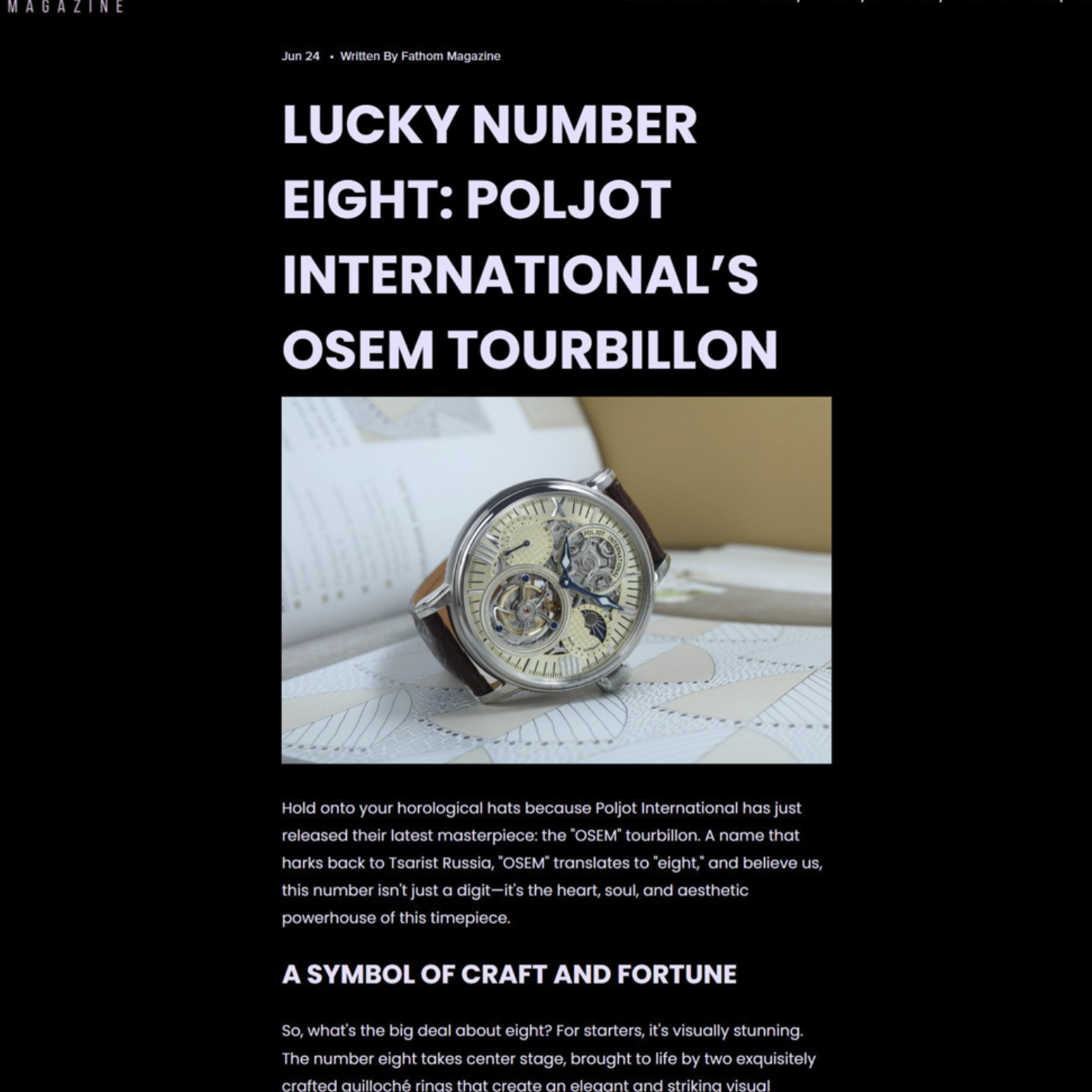 Lucky Number Eight: POLJOT INTERNATIONAL OSEM Tourbillon - featured in Fathom 24 June 2024