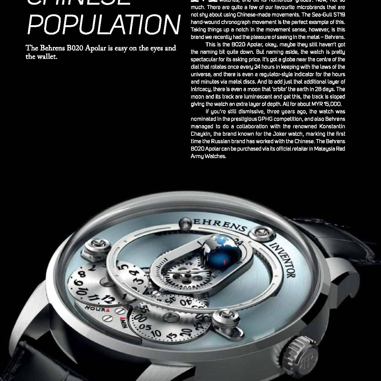 Chinese Population - BEHRENS as featured at World of Watches Sept 2023