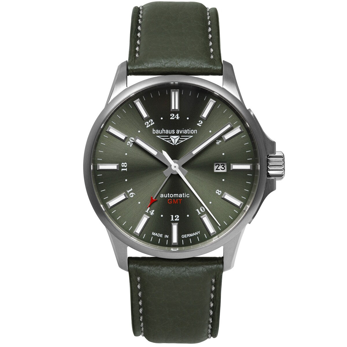 BAUHAUS AVIATION AUTOMATIC GMT WITH LEATHER STRAP - Red Army Watches