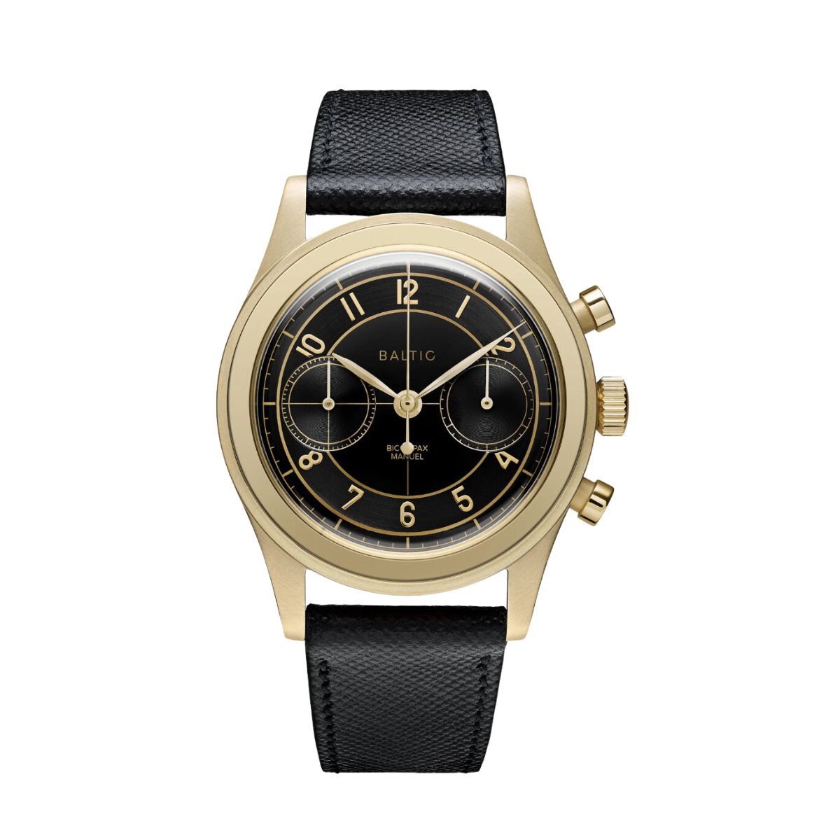 BALTIC BICOMPAX 002 GOLD PVD (STITCHED SAFFIANO BLACK) - Red Army Watches
