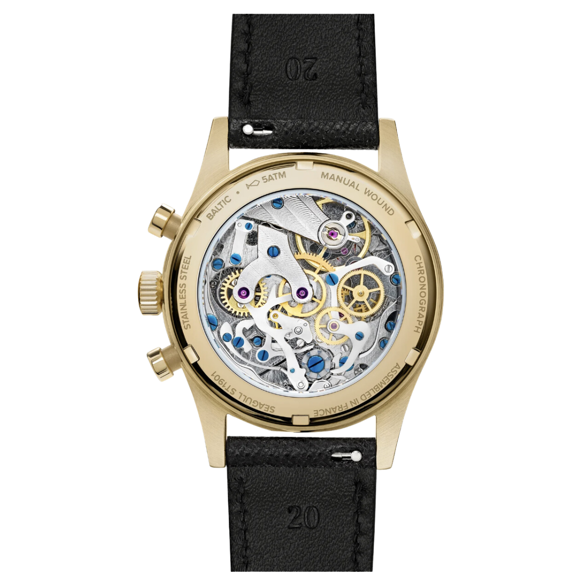 BALTIC BICOMPAX 002 GOLD PVD (STITCHED SAFFIANO BLACK) - Red Army Watches