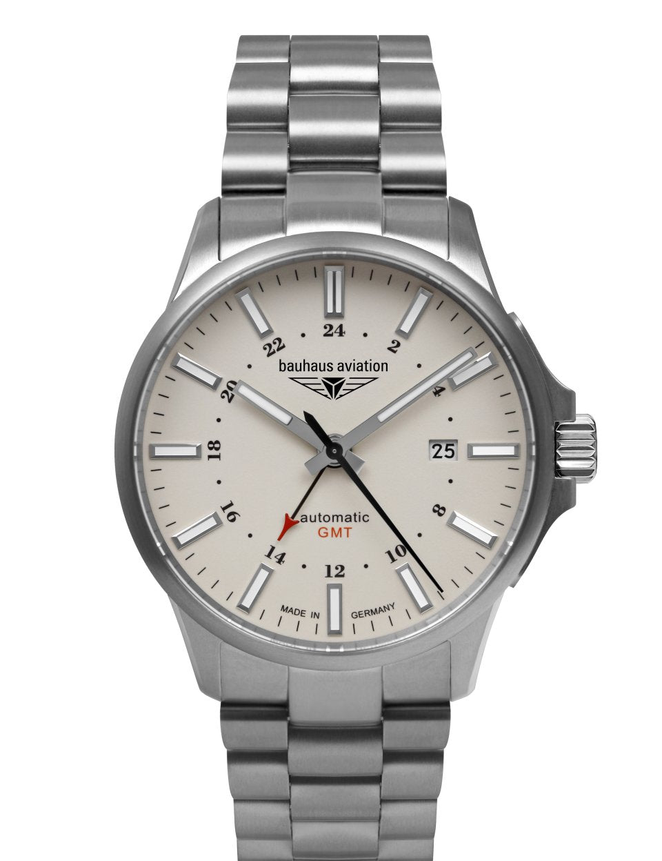 BAUHAUS AVIATION AUTOMATIC DUAL TIME WITH TITANIUM LINK BRACELET - Red Army Watches