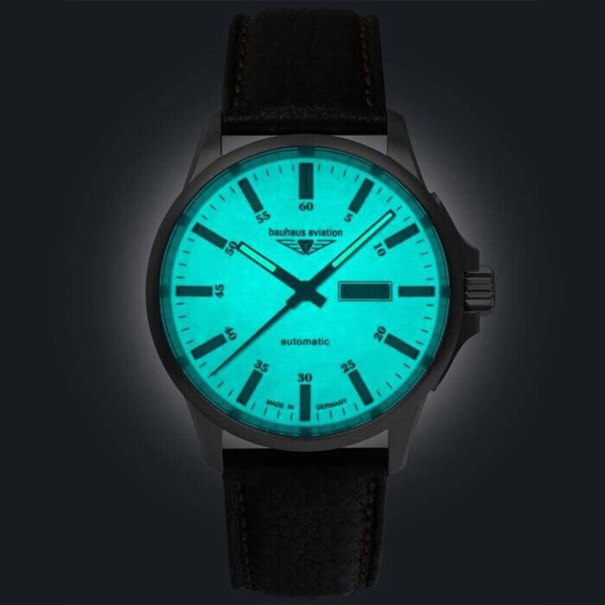 BAUHAUS AVIATION AUTOMATIC DAY-DATE WITH LEATHER STRAP - Red Army Watches