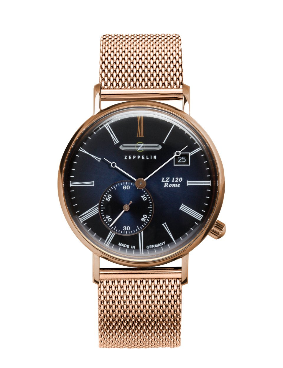 ZEPPELIN LZ120 ROME BLUE DIAL ROSE GOLD CASE WITH METAL STRAP 7137-M3 - Red Army Watches