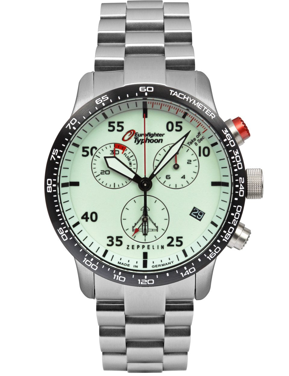 ZEPPELIN EUROFIGHTER CHRONO BEIGE WITH NIGHT GLOW WITH METAL STRAP QUARTZ 7298M5 - Red Army Watches