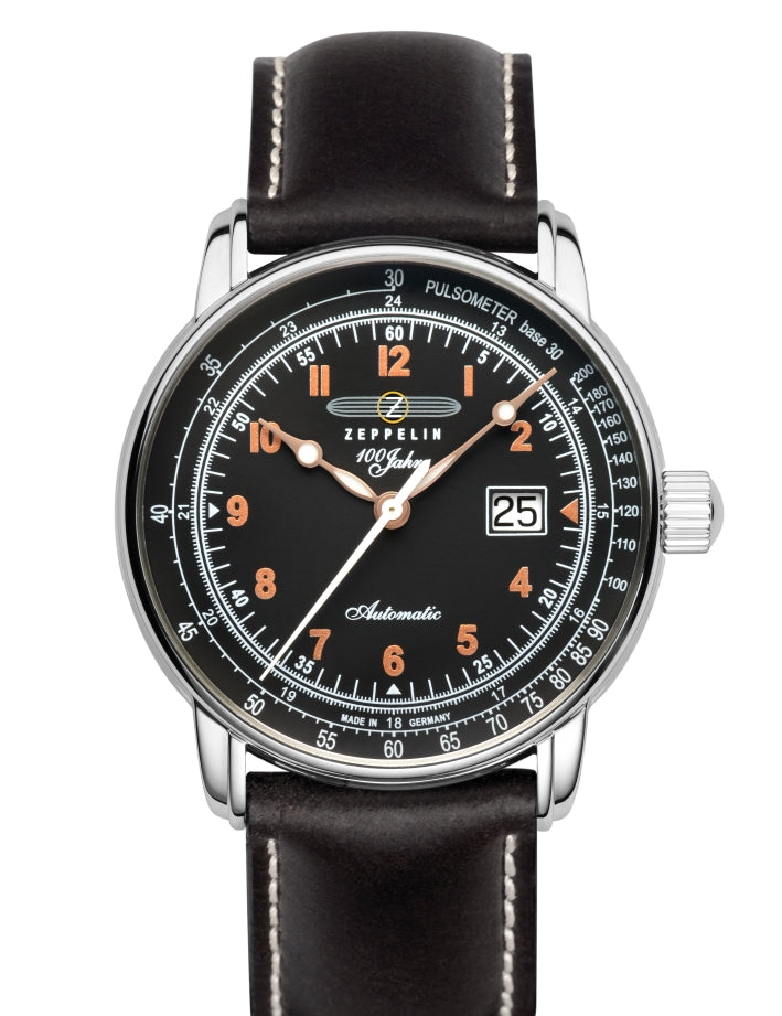 ZEPPELIN 100 JAHRE BLACK ORANGE NO. BIG DATE AUTOMATIC 7654-5 - Red Army Watches