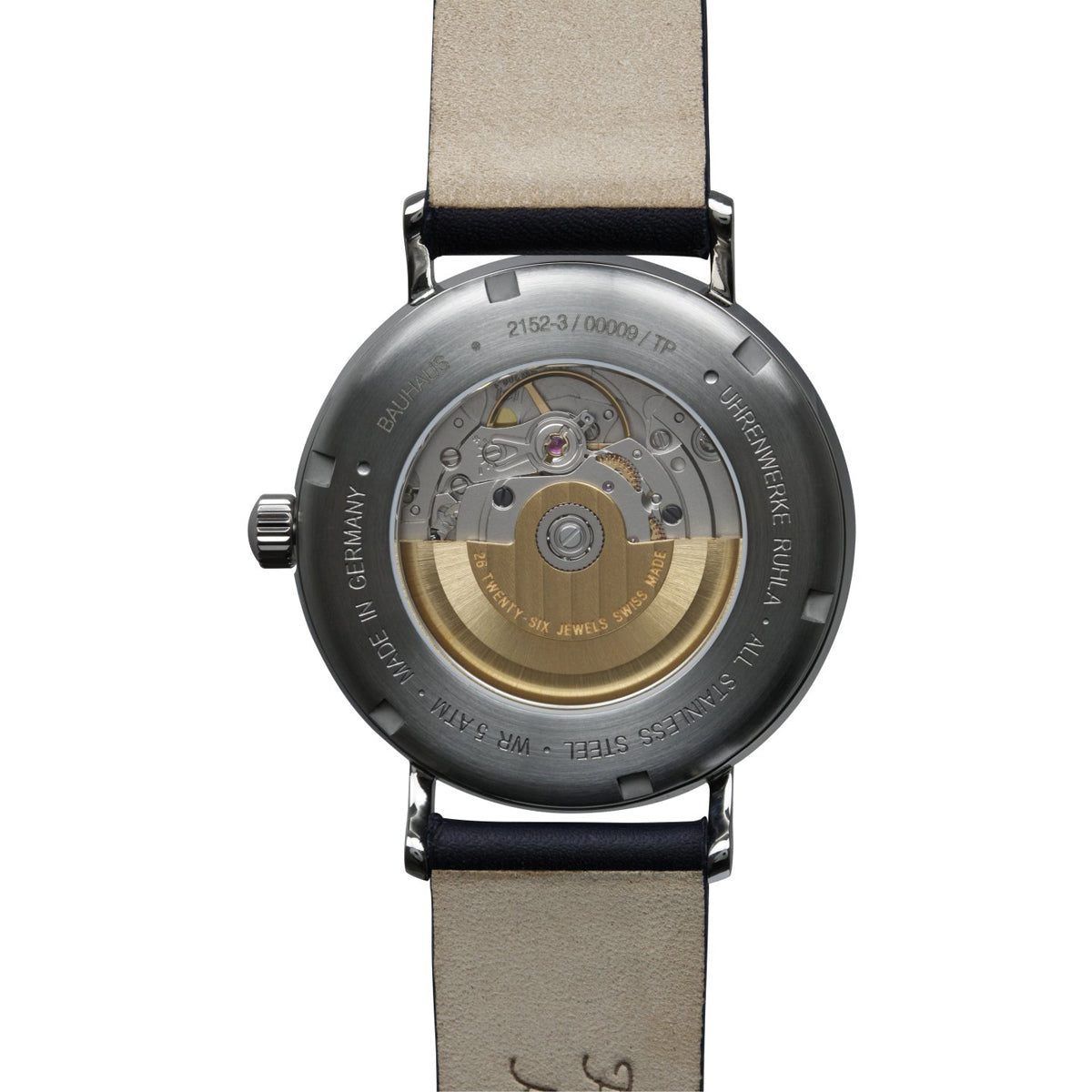 BAUHAUS MEN'S AUTOMATIC WATCH WITH DATE AND LEATHER STRAP - Red Army Watches