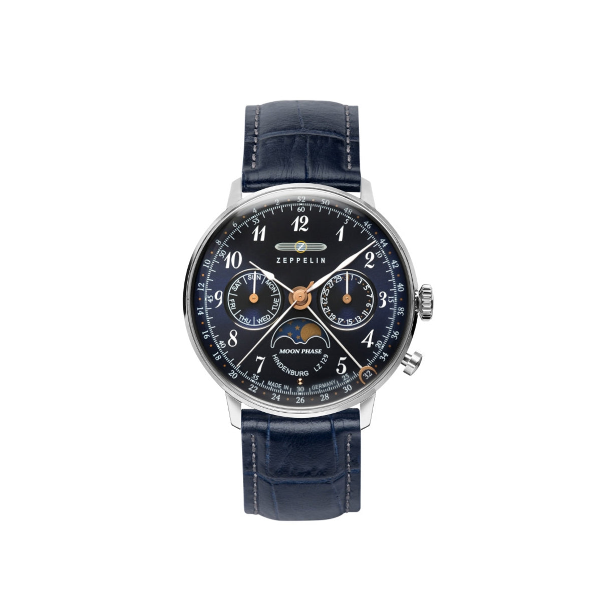 ZEPPELIN LADIES' QUARTZ CHRONOGRAPH WITH MOON PHASE AND LEATHER STRAP - Red Army Watches
