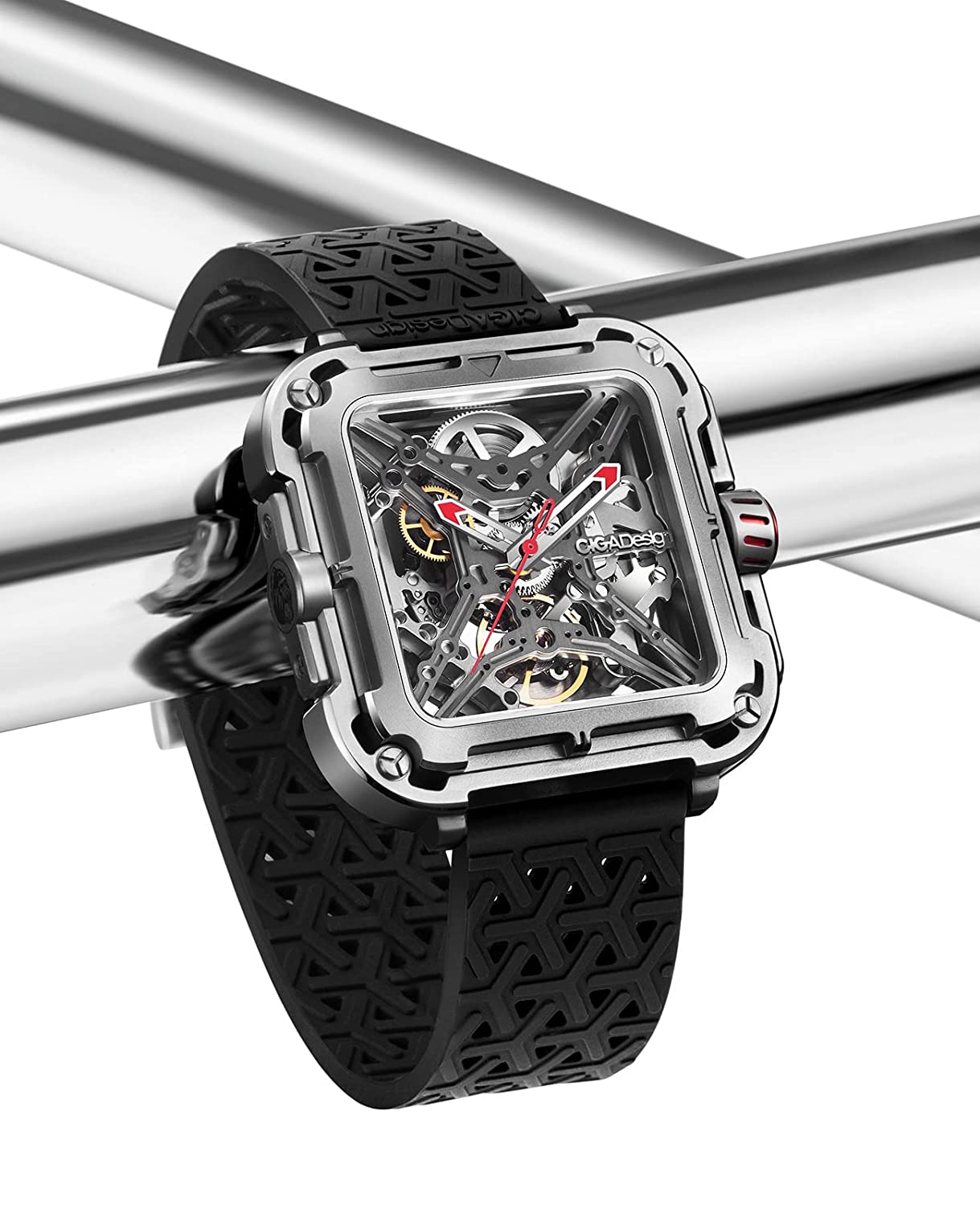 CIGA Design X-Series Stainless Steel Silver Mechanical Skeleton Watch - Red Army Watches