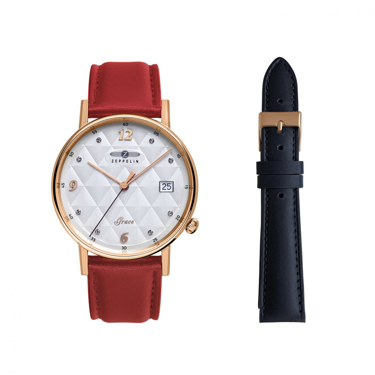 ZEPPELIN LADIES' QUARTZ WATCH WITH DATE AND VEGAN LEATHER STRAP - Red Army Watches