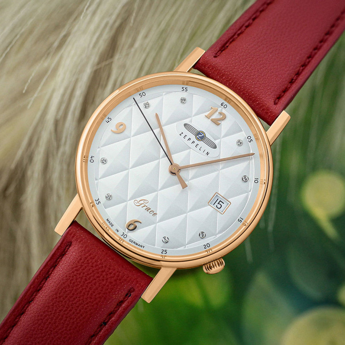 ZEPPELIN LADIES' QUARTZ WATCH WITH DATE AND VEGAN LEATHER STRAP - Red Army Watches