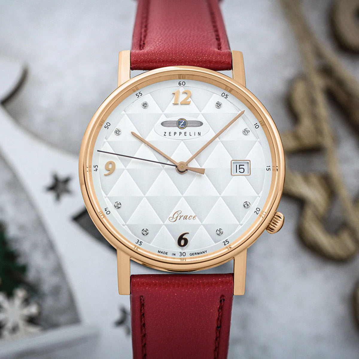 ZEPPELIN LADIES' QUARTZ WATCH WITH DATE AND VEGAN LEATHER STRAP - Red Army Watches