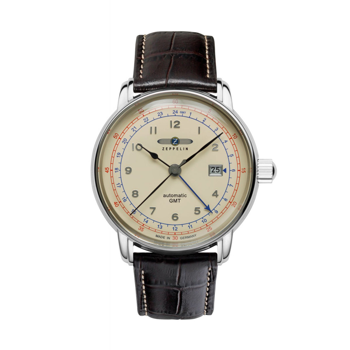 ZEPPELIN MEN'S AUTOMATIC DUAL TIME WITH LEATHER STRAP - Red Army Watches