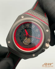 GORILLA Fastback Carbon GT Spectre - Layered case construction with woven forged carbon case, matte ceramic bezel, anodized aluminium pinstripe, screw-down titanium crown for improved water resistance
