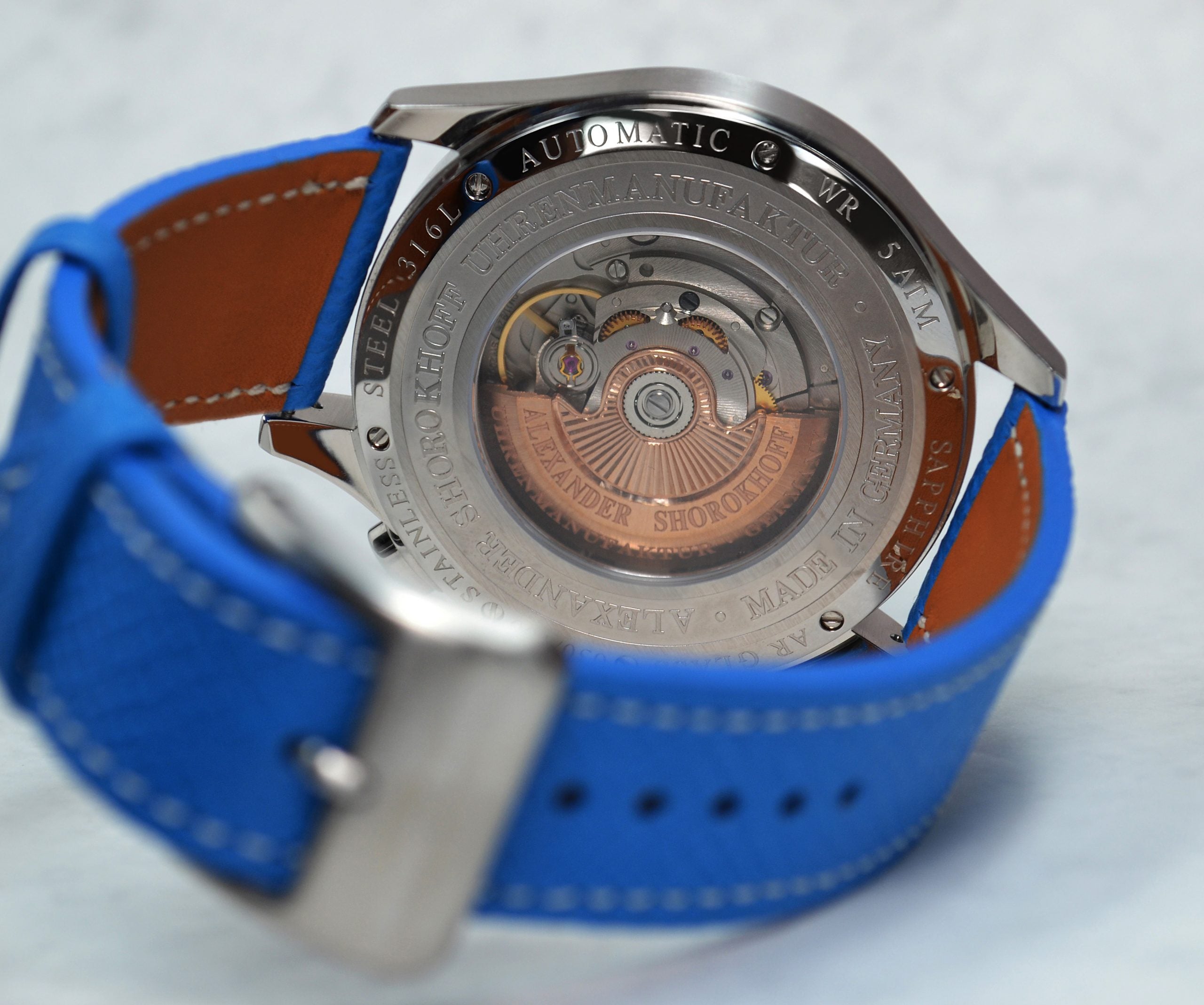 ALEXANDER SHOROKHOFF Neva Chrono Wavy guilloche blue with silver sub-dials - Red Army Watches