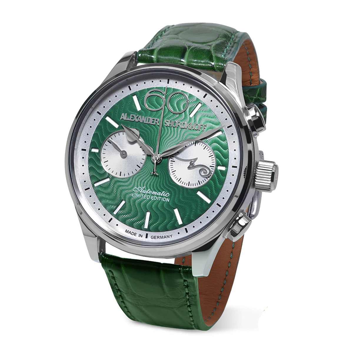 ALEXANDER SHOROKHOFF Neva Chrono Wavy guilloche green with silver sub-dials - Red Army Watches