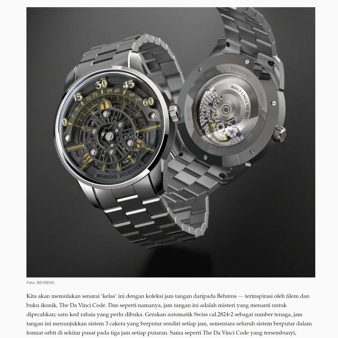 Behrens B023 "The Davinci Code" Featured in Lifestyle Asia Dec 2023