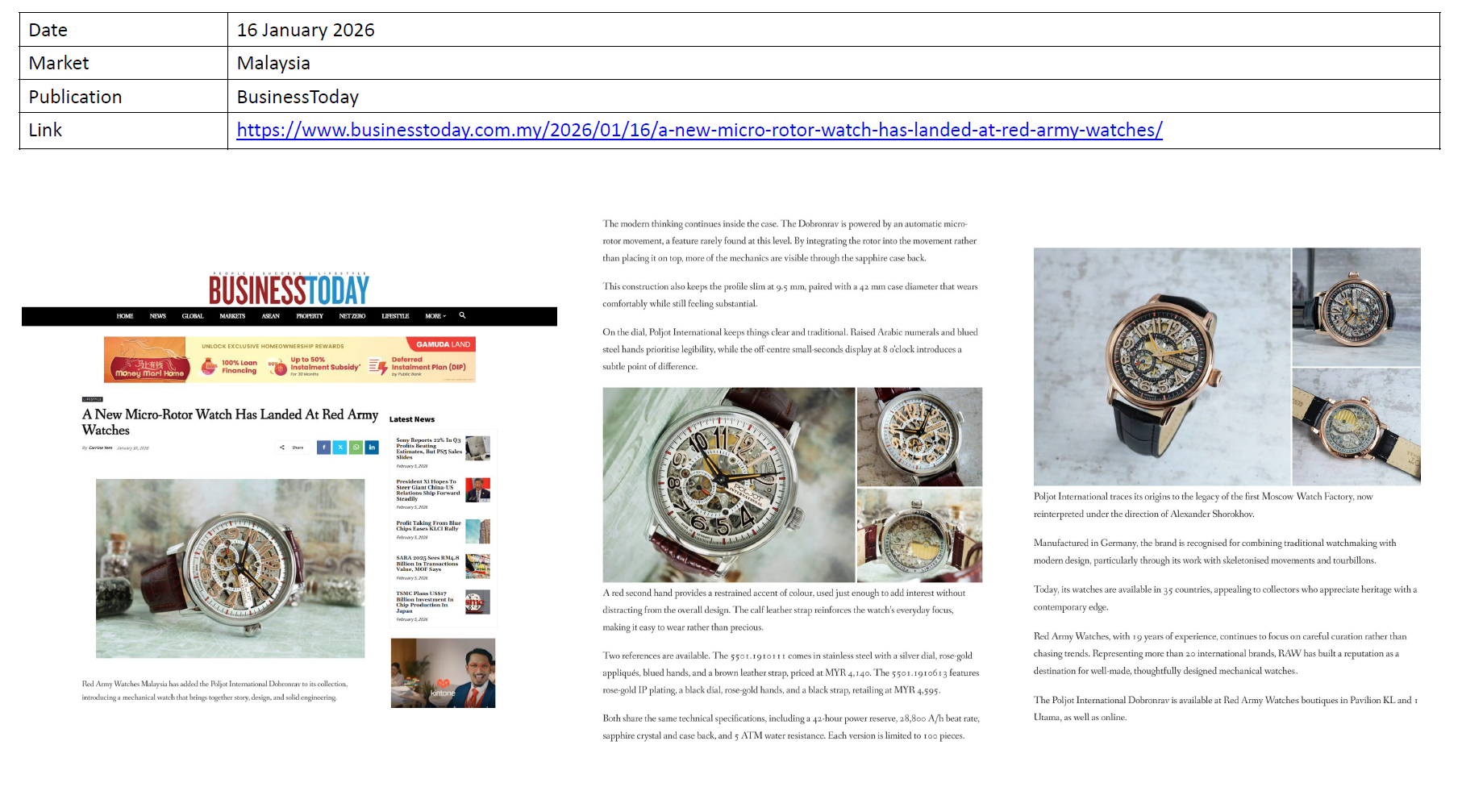 BUSINESS TODAY : A New Micro-Rotor Watch Has Landed at Red Army Watches