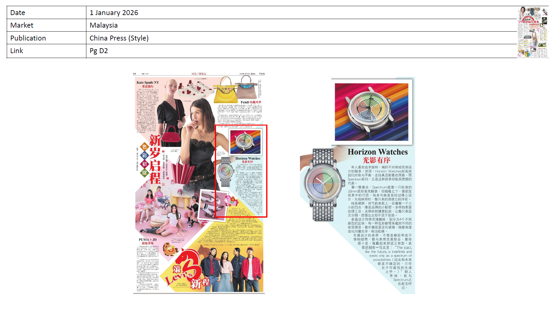 CHINA PRESS : Horizon Watches - Spectrum