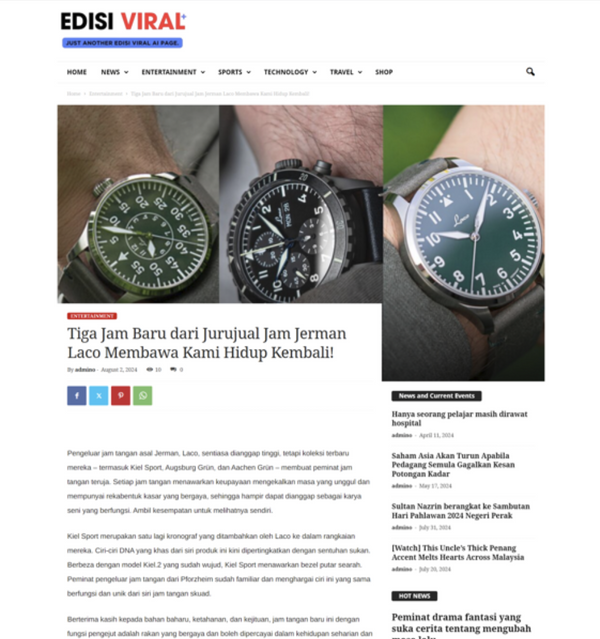 Tiga Jam Baru Dari Jam Jerman LACO Featured in Edisi Viral August 2024