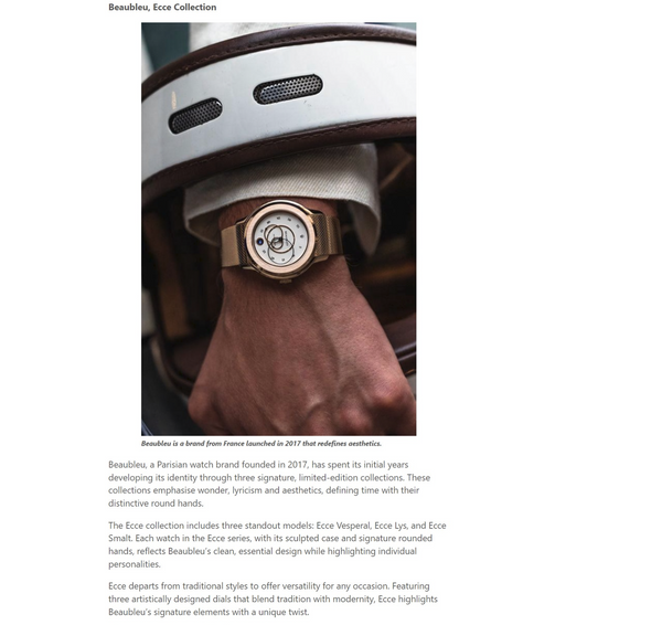 Mid-year watch releases showcase innovation and style. BEAUBLEU as featured in The Sun Online 5 June 2024