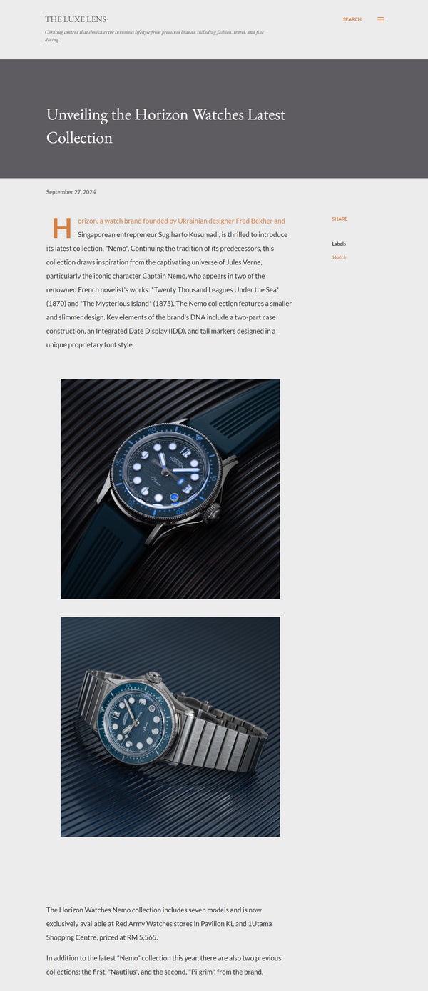 Unveiling the HORIZON Watches Latest Collection - Featured in The Luxe Lens 27 Sept 2024