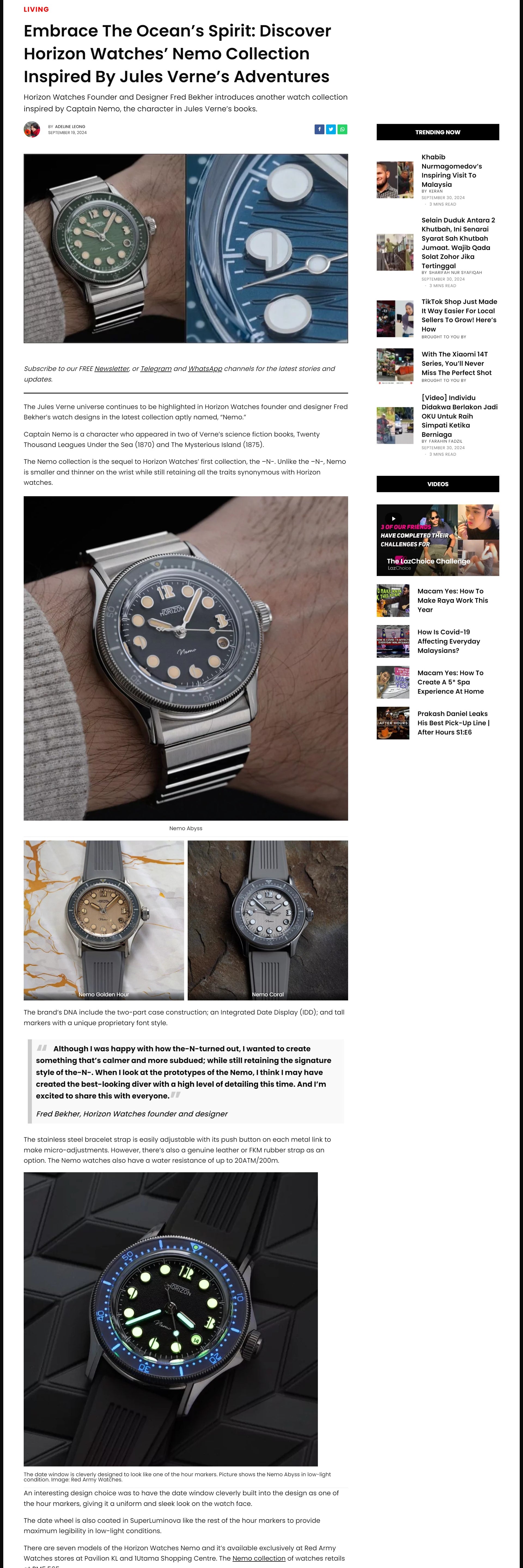 Embrace The Ocean's Spirit: Discover Horizon Watches' Nemo Collection Inspired by Jules Verne's Adventures - Featured on The Rakyat Post 19 Sept 2024