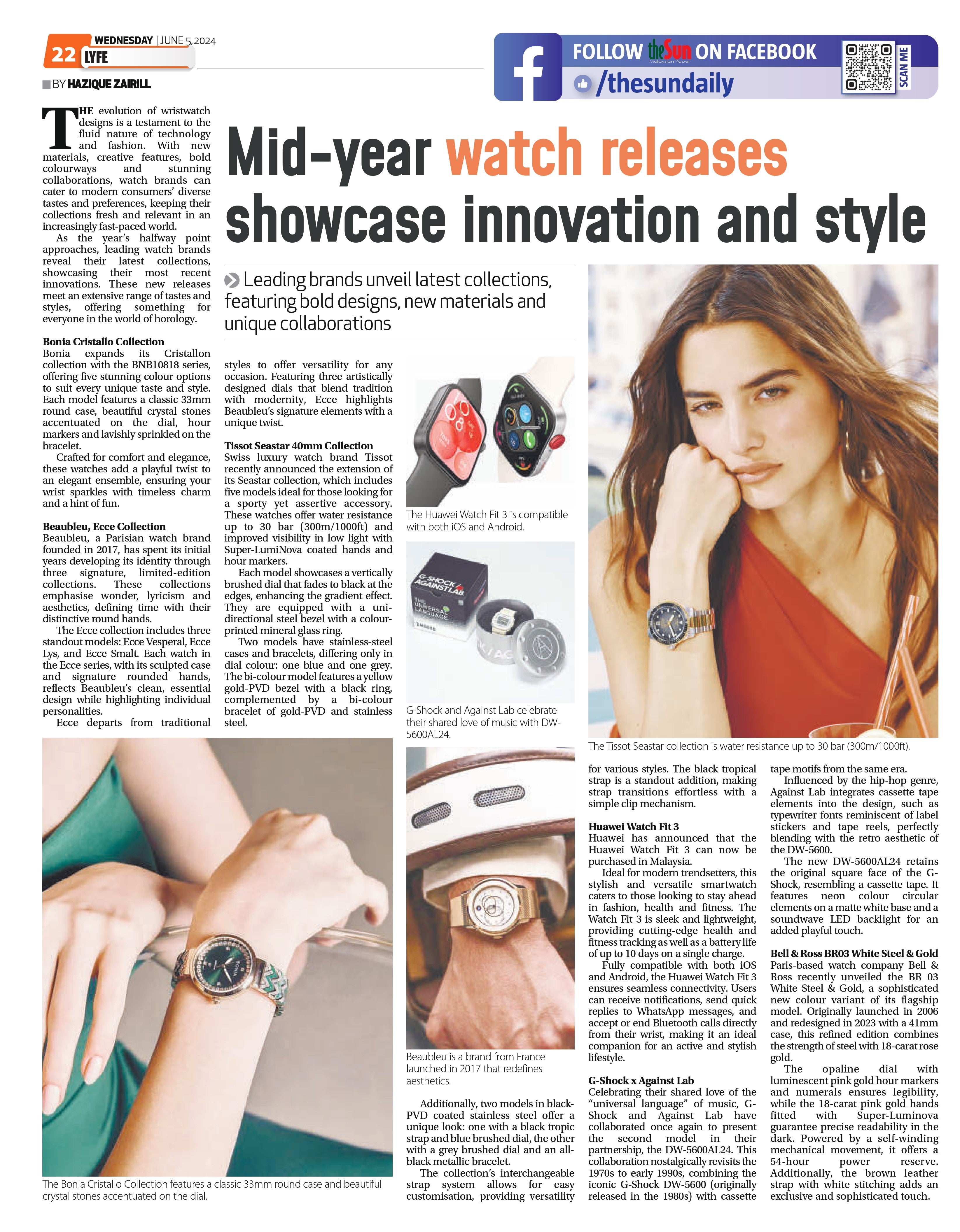 Mid-year watch releases showcase innovation and style. BEAUBLEU featured in The Sun (Print) 5 June 2024