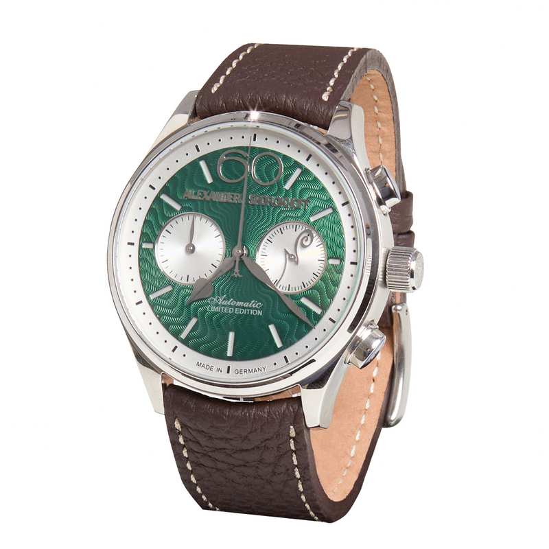 ALEXANDER SHOROKHOFF Neva Chrono Wavy guilloche green with silver sub-dials