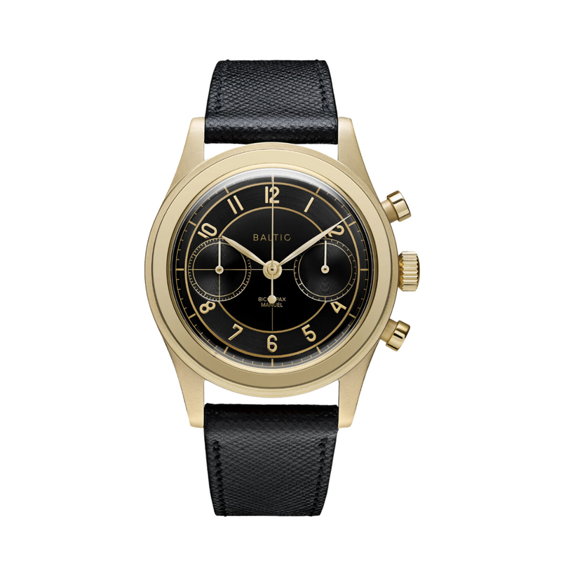 BALTIC BICOMPAX 002 GOLD PVD (STITCHED SAFFIANO BLACK) - Red Army Watches 
