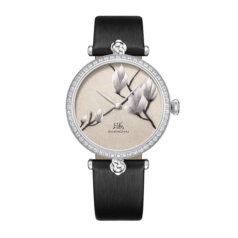 SHANGHAI MODERNE LADY MAGNOLIA WATCH BRODERIE SILVER 36MM - Red Army Watches 