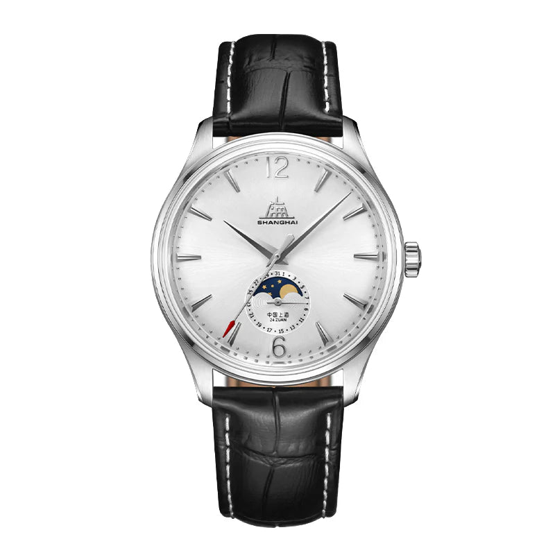 SHANGHAI PIONEER 39MM WATCH - MOONPHASE SILVER (SPECIAL EDITION) - Red Army Watches 