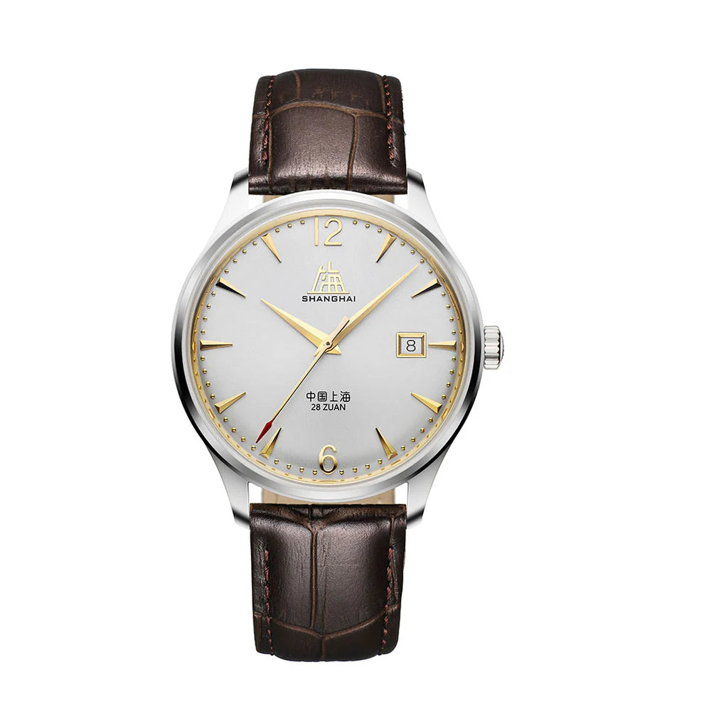 SHANGHAI PIONEER 39MM WATCH- WHITE DIAL & BROWN LEATHER - Red Army Watches 