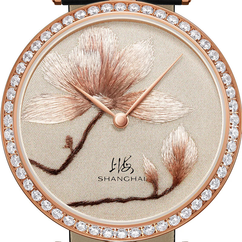 SHANGHAI MODERNE LADY MAGNOLIA WATCH BRODERIE GOLDEN 36MM - Red Army Watches 