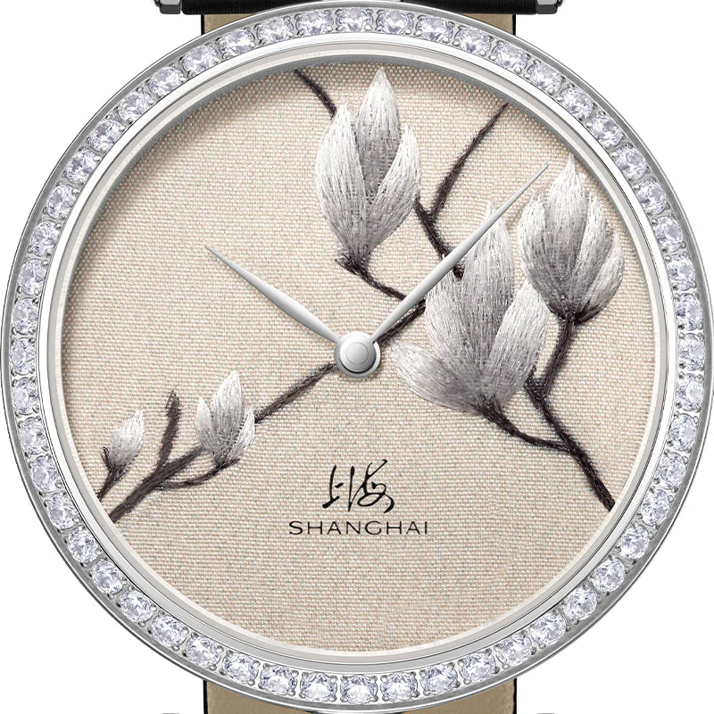 SHANGHAI MODERNE LADY MAGNOLIA WATCH BRODERIE SILVER 36MM - Red Army Watches 