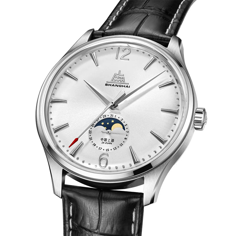 SHANGHAI PIONEER 39MM WATCH - MOONPHASE SILVER (SPECIAL EDITION) - Red Army Watches 