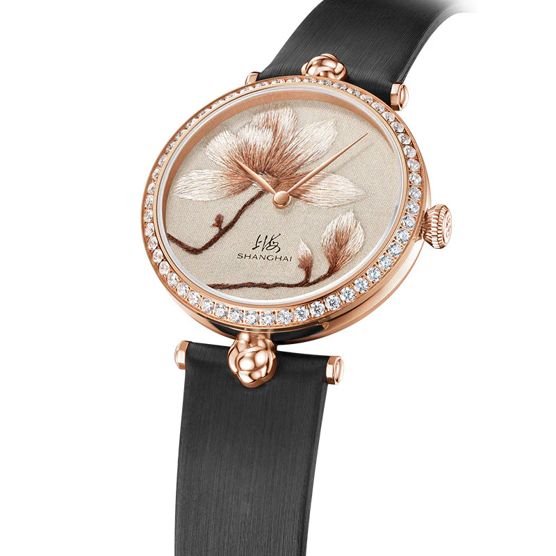 SHANGHAI MODERNE LADY MAGNOLIA WATCH BRODERIE GOLDEN 36MM - Red Army Watches 