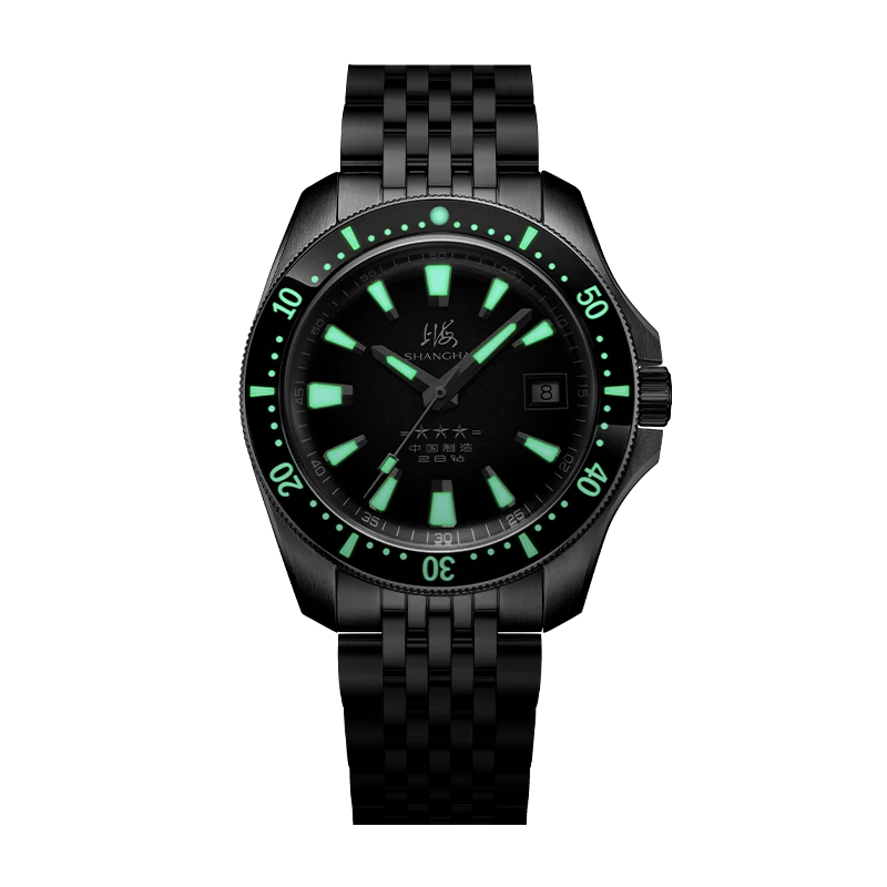 SHANGHAI 114 MILITARY DIVER WATCH 39MM BLACK DIAL GOLDEN W BRACELET - Red Army Watches 