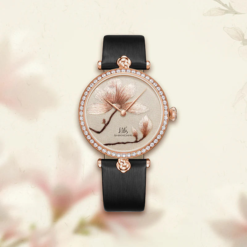 SHANGHAI MODERNE LADY MAGNOLIA WATCH BRODERIE GOLDEN 36MM - Red Army Watches 