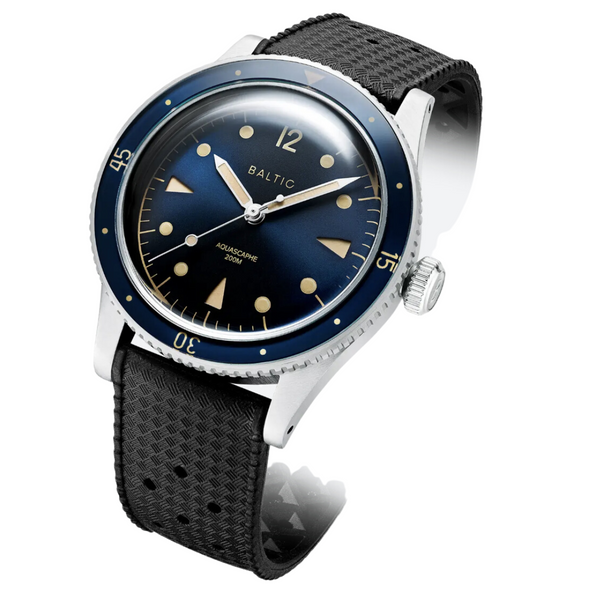 BALTIC AQUASCAPHE CLASSIC BLUE GILT (BLACK RUBBER) - Red Army Watches 