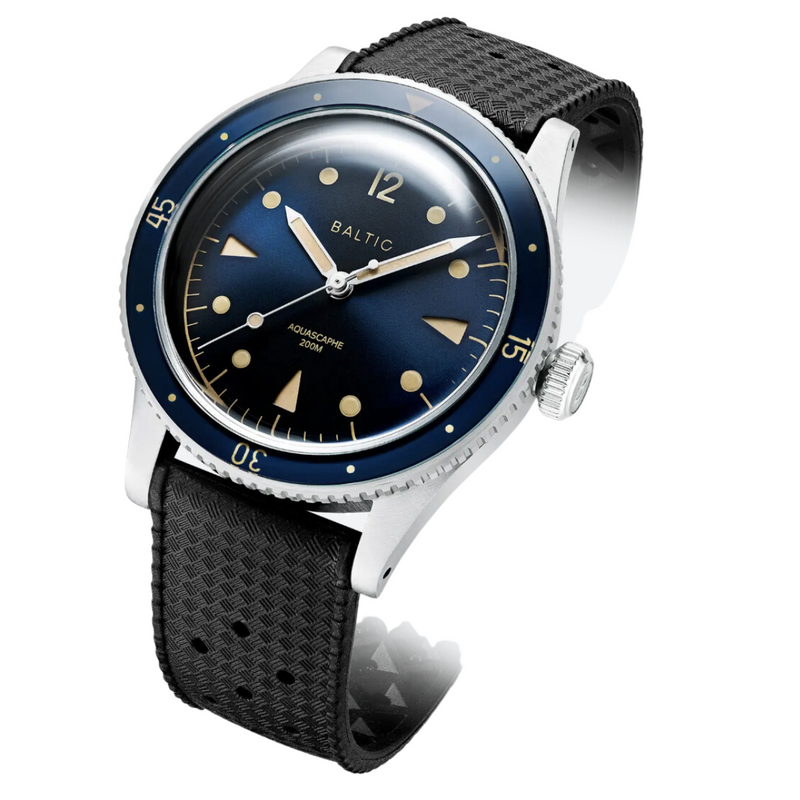 BALTIC AQUASCAPHE CLASSIC BLUE GILT (BLACK RUBBER) - Red Army Watches 