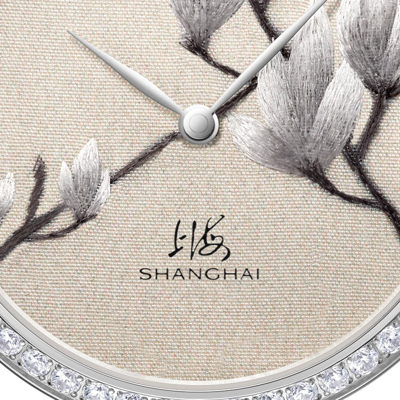 SHANGHAI MODERNE LADY MAGNOLIA WATCH BRODERIE SILVER 36MM - Red Army Watches 