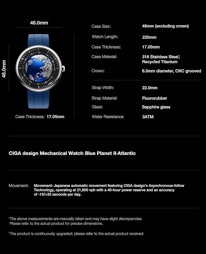CIGA Design U-Series Blue Planet II Atlantic Titanium (46mm)