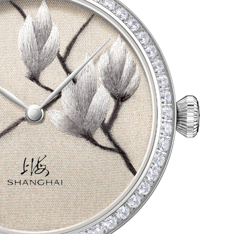 SHANGHAI MODERNE LADY MAGNOLIA WATCH BRODERIE SILVER 36MM - Red Army Watches 