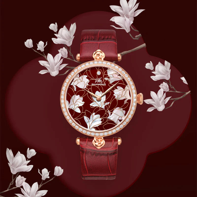 SHANGHAI MODERNE LADY MAGNOLIA WATCH BLOSSOM GOLDEN 36MM - Red Army Watches 